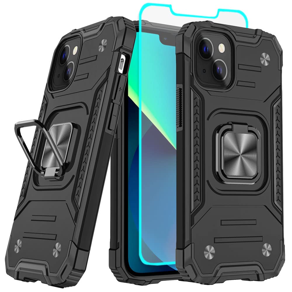 for iPhone 13 Case, iPhone 14 Case with HD Screen Protector, HNHYGETE 360°Milita