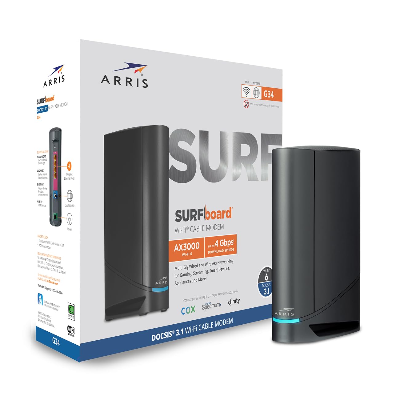 ARRIS Surfboard G34 DOCSIS 3.1 Cable Modem & Wi-Fi 6 Router | AX3000 | Up to 1 G