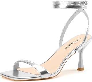 Adrizzlein Kitten Heels for Women Strappy Heels Square Open Toe Lace up Heeled Sandals Ankle Wrap Strap Pumps Dress Party Shoes
