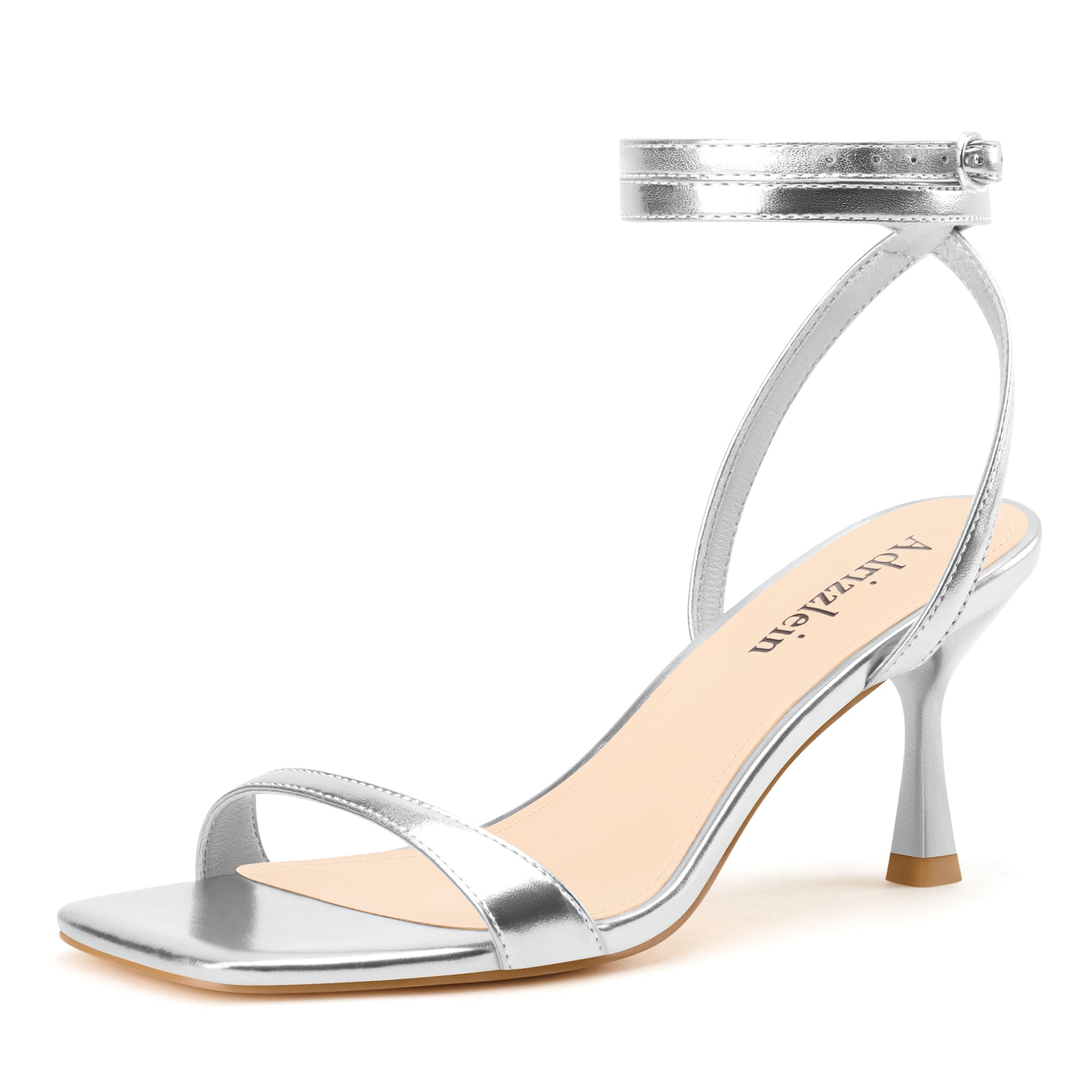 Adrizzlein Kitten Heels for Women Strappy Heels Square Open Toe Lace up Heeled S