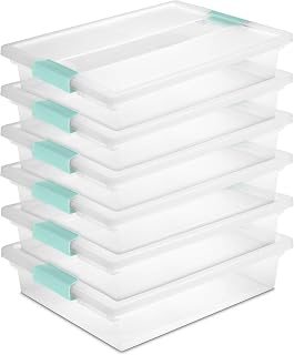 Sterilite Clip Box, Stackable Clear Plastic Bins- Large, 6-Pack | Storage Containers with Latching Lids for Writing, Arts or Crafts Supplies - Home, Office, Classroom & Workshop Organization