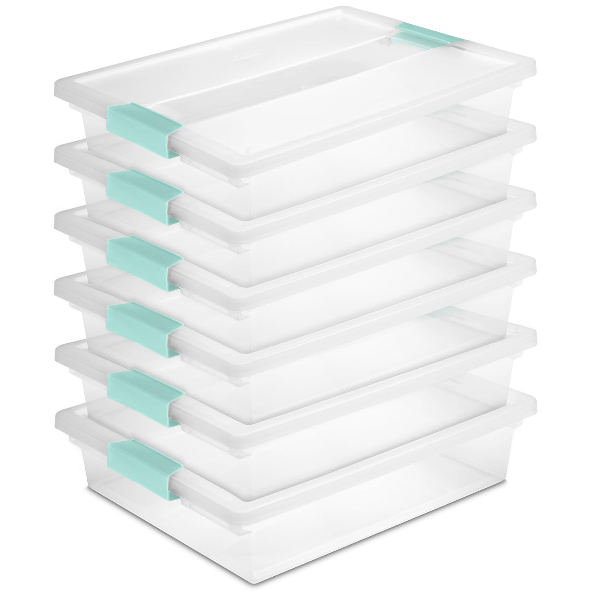 Sterilite Clip Box, Stackable Clear Plastic Bins- Large, 6-Pack | Storage Contai