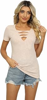 GRECERELLE Women's V-neck T-Shirt, Elegant Summer Casual Loose Fit Perfect for Daily Wear