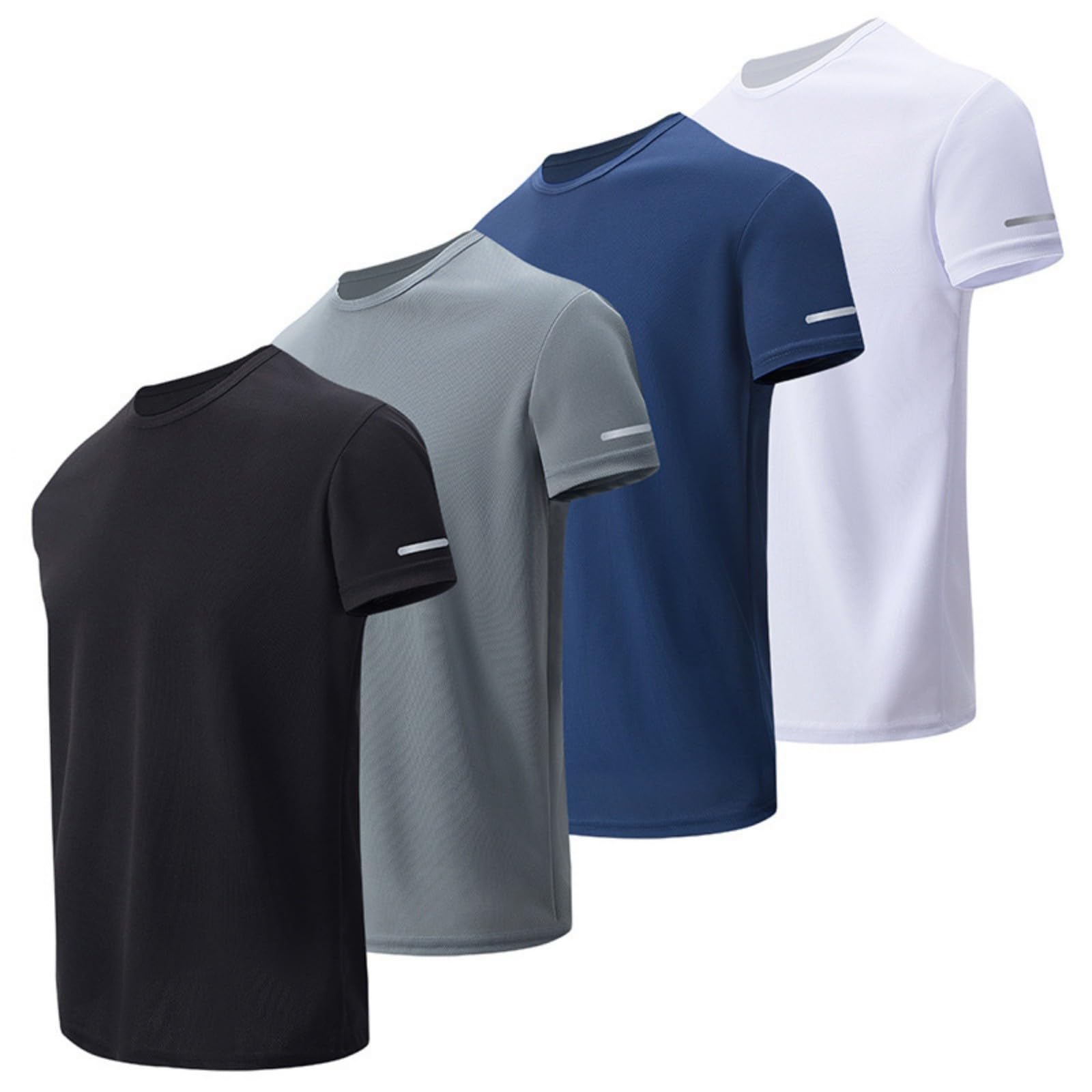 Mens Sports Quick Dry Short Sleeve Reflective Stripes Gym Running T-Shirt