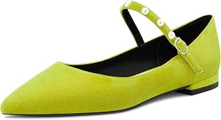 NobleOnly Women's Pointed Toe Mary Jane Low Heel Pumps Office Party Classic Buckle Shoes 1 cm Heels
