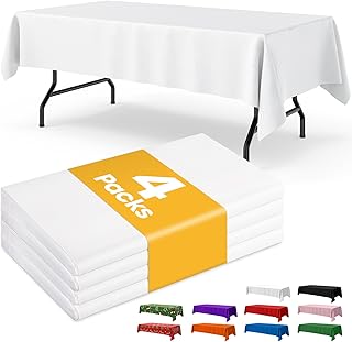 Niuara White Plastic Table Cloth - 4 Pack 54" × 108" Rectangle Disposable Tablecloths for 6FT Tables, Table Cover for Party, Holiday & Gathering Use