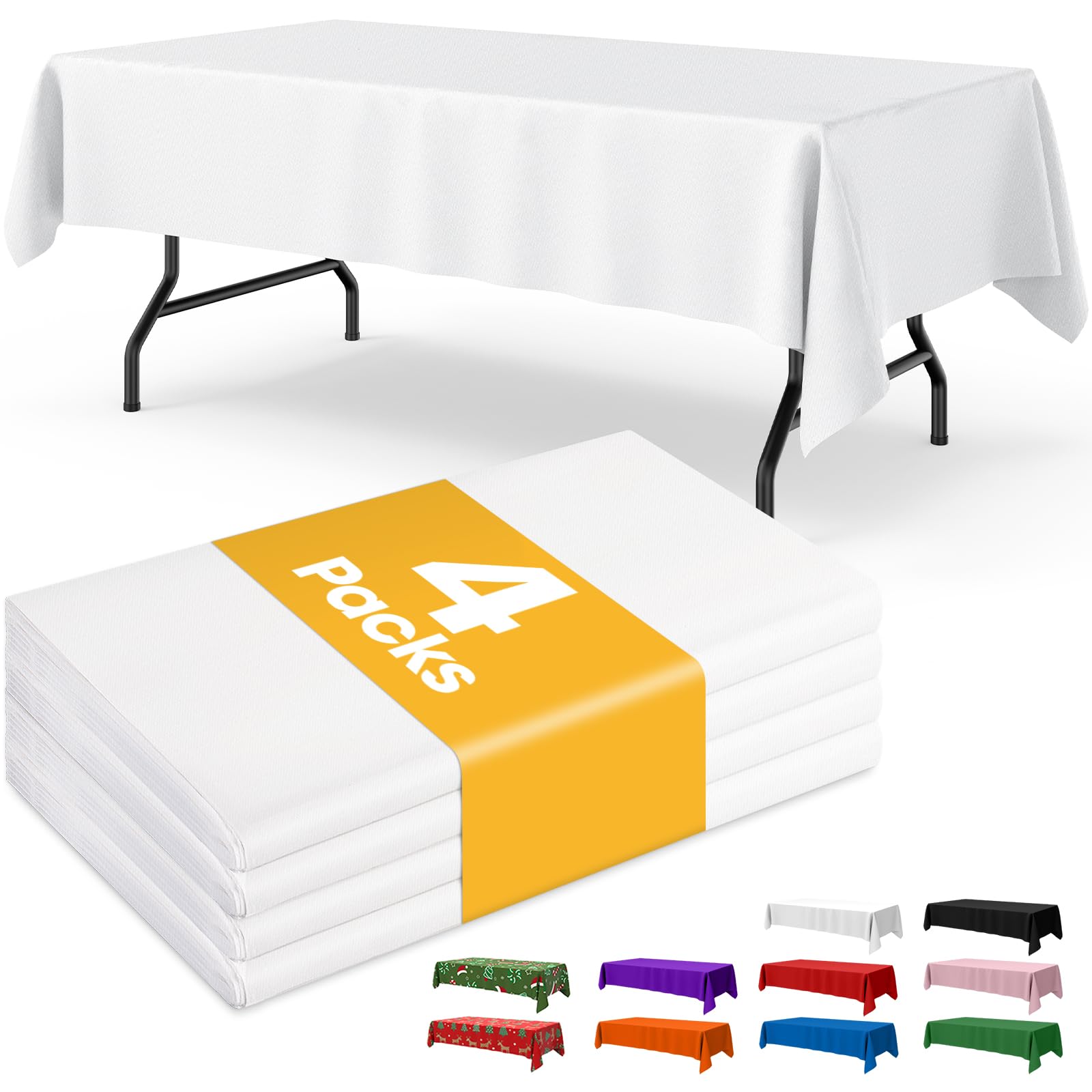 Niuara White Plastic Table Cloth - 4 Pack 54" × 108" Rectangle Disposable Tablec