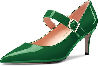 Saekcted Women's Stiletto Mid Kitten Heel Pointed Toe Pumps Mary Jane Slip-on Dress Shoes 6.5 CM Heels