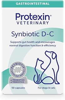 Protexin Veterinary Synbiotic D-C Capsules, High-Concentrated Probiotic & Prebiotic Supplement for Dogs & Cats, Supports Gut Health, Digestion, 50 One-a-Day Capsules