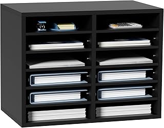 VEVOR Literature Organizers, 12 Compartments Office Mailbox with Adjustable Shelves，Wood Literature sorter 20.4x12x16.1 inches for Office, Home, Classroom, Mailrooms Organization, EPA Certified Black