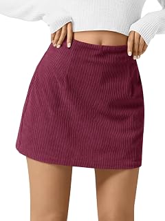 Wenrine Womens Corduroy Mini Skirt High Waisted A-line Short Skirts