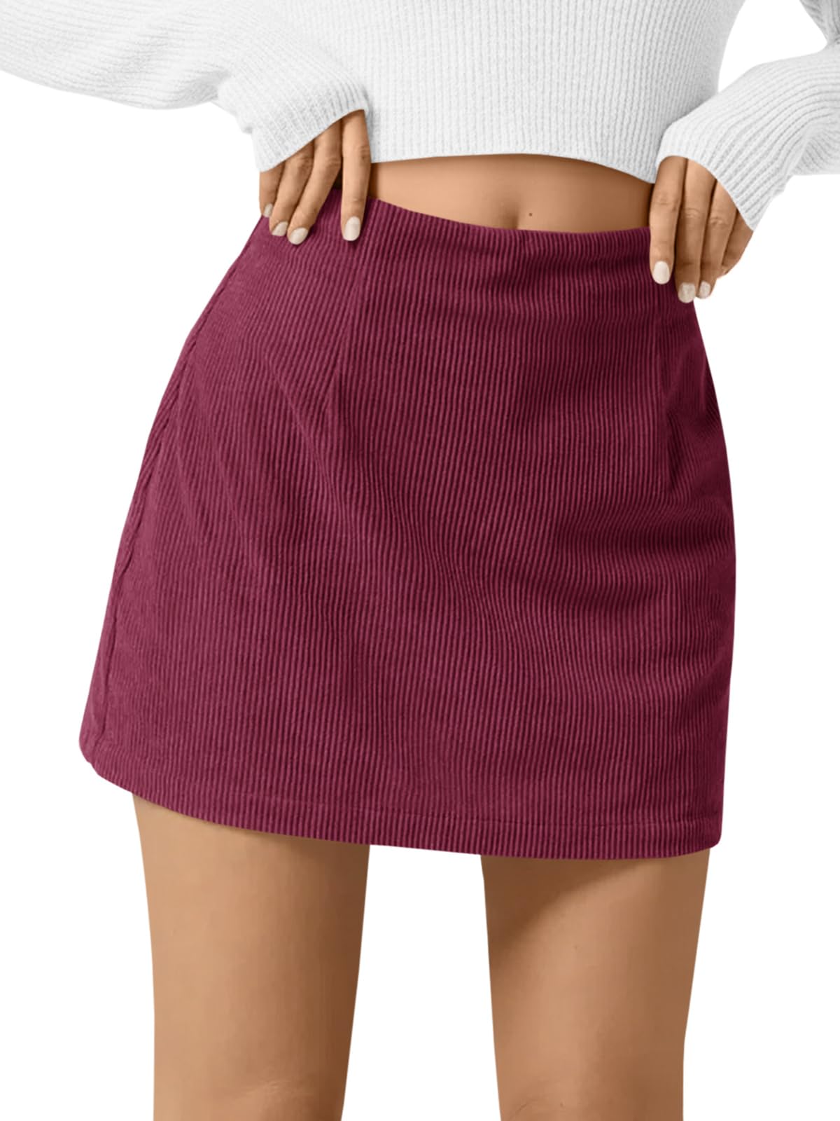 Wenrine Womens Corduroy Mini Skirt High Waisted A-line Short Skirts