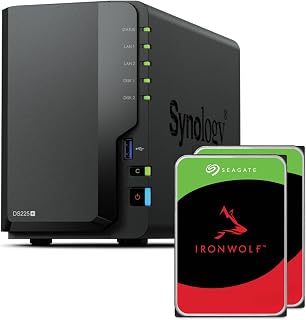 Synology DS225+ 2-Bay Diskstation NAS (Intel Celeron J4125 Quad-Core, 2 GB Non-ECC DDR4 SODIMM 1 x 2,5 GbE und 1 x 1 GbE RJ-45 LAN-Port) 8TB Bundle with 2X 4TB Seagate Ironwolf