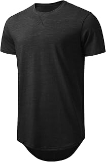 LETAOTAO Mens Longline Gym Muscle Bodybuilding Tshirts Hipster Reflective Line Scallop Crewneck Tees Shirts Tops