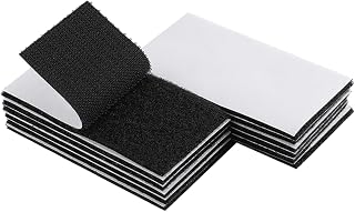 Melsan 2x4 Inch Adhesive Square Hook and Loop Tape - 12 Sets - Sticky Back Fastener for Indoor or Outdoor Use - Instead of Holes and Screws, Black