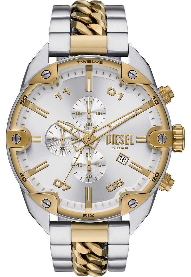 Diesel Spiked Uhr für Männer, Quarz-Chronographenwerk mit Edelstahlarmband
