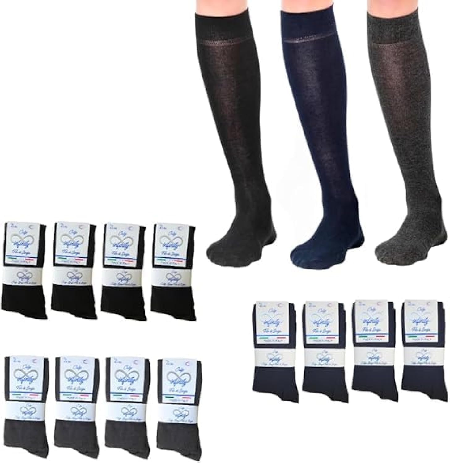 Infinity 9 or 6 pairs long socks man cotton Scotland thread elastic
