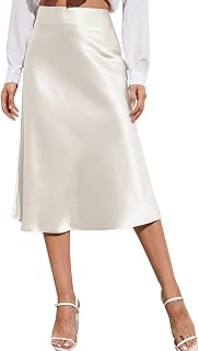 Zeagoo Women's High Waist Solid Satin Midi Skirt Dress Zipper Elegant Summer Skirts