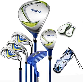 PGM Golf Club Set - Junior Complete Golf Club Set for Kids Children - Right Handed - Driver(#1), Hybrid, Iron(#7,#9,#S), Putter, Golf Stand Bag