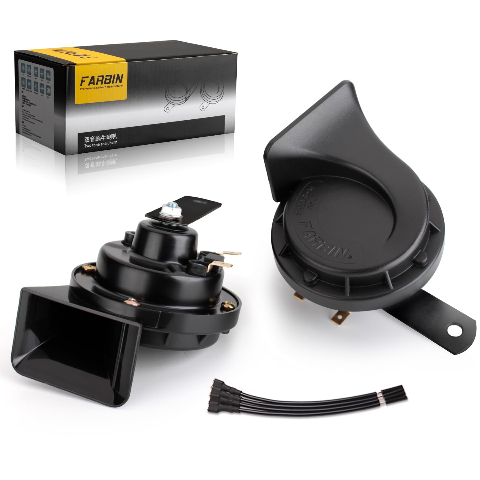 FARBIN Horns Auto Horn 12V Car Horn Loud Dual-Tone Waterproof Electric Horn | Bl
