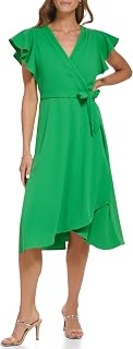 DKNY Women's Ruffle Sleeve Flared Midi Dress