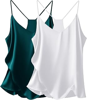 Ekouaer Silk Satin Sleeveless Camisole with V Neck and Straps