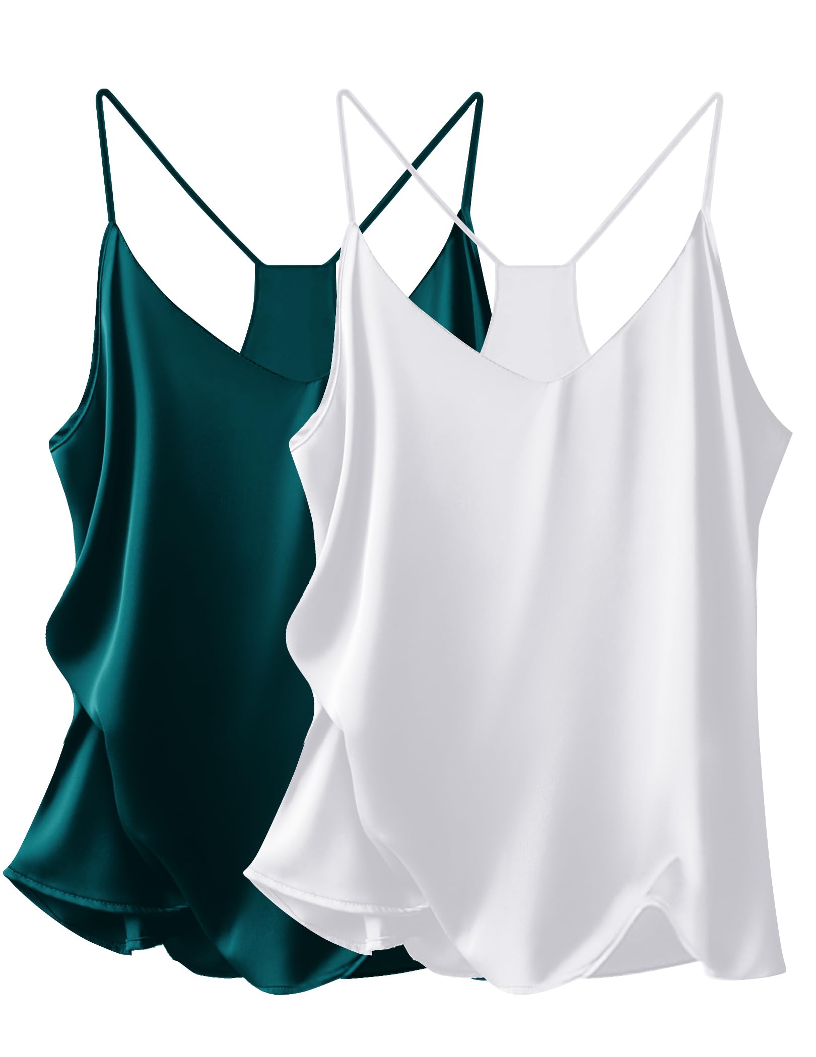 Ekouaer Silk Satin Sleeveless Camisole with V Neck and Straps