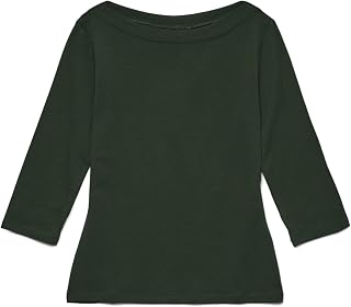 VERO MODA VMPANDA Women's Basic Boat Neck 3/4 Sleeve Stretch Top Slim Fit Long Sleeve Regular Fit