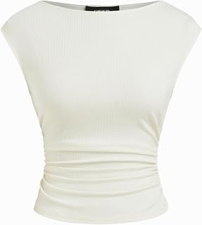 CIDER Women's Ruched Tank Top Boat Neck Sleeveless Top Knitted Slim Fit Tank Top