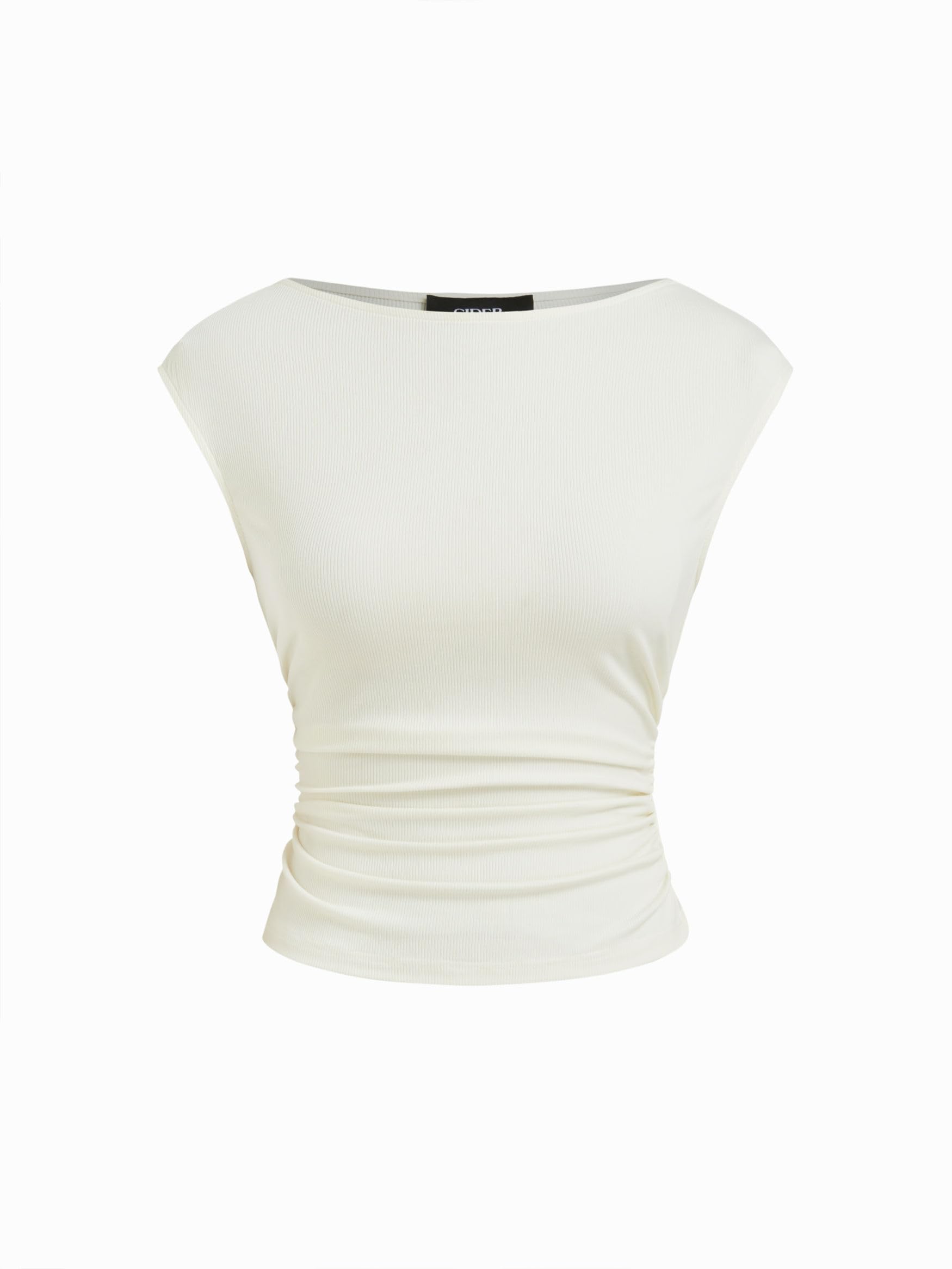 CIDER Women's Ruched Tank Top Boat Neck Sleeveless Top Knitted Slim Fit Tank Top
