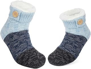 LEMZONE Women's Thick Warm Slipper Socks with Grippers Fleece Fuzzy Socks