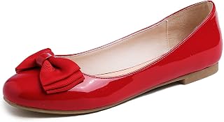 Feversole Women's Round Toe Cute Bow Trim Ballet Flats, Decorated Round Toe Ballerinas with Bow for Pretty Women