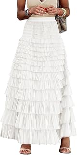 Flygo Women Long Maxi Tulle Skirt High Waist A-Line Multilayer Mesh Tutu Petticoat