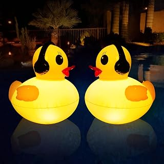 Floating Solar Lights, 16 inch Waterproof LED Pool Accessories, Glow Duck Inflatable Solar Powered Lights That Float for Pond,Hot tub,Party-2pcs