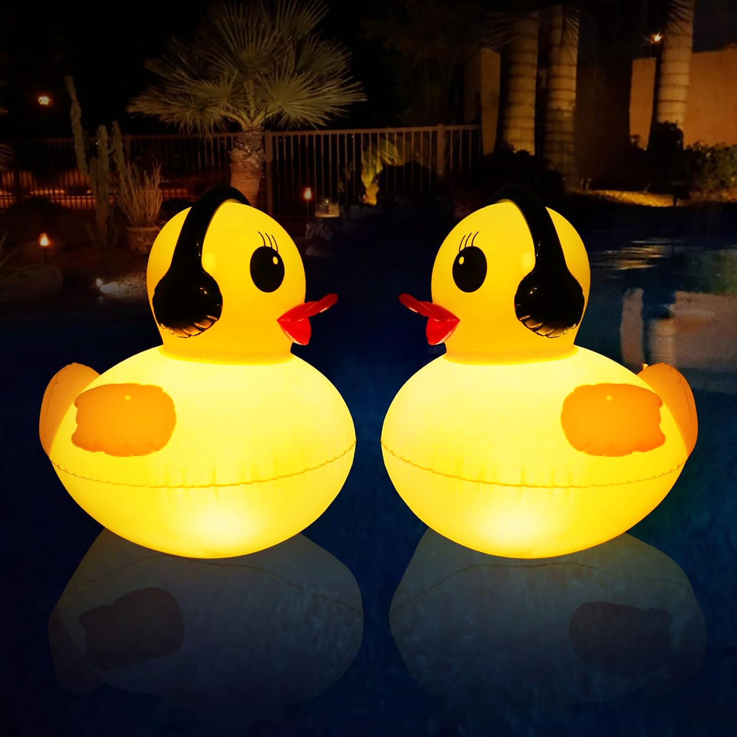 Floating Solar Lights, 16 inch Waterproof LED Pool Accessories, Glow Duck Inflat