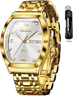 OLEVS Mens Square Analog Quartz Date Stainless Steel Waterproof Luminous Two Tone Wrist Watch