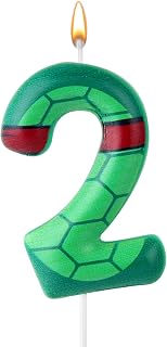 Turtle Shell Birthday Candle, Birthday Candle with Number Motif in Turtle Cartoon Style, Birthday Cake Topper with Green Turtle for Birthday Decoration (Number 2)