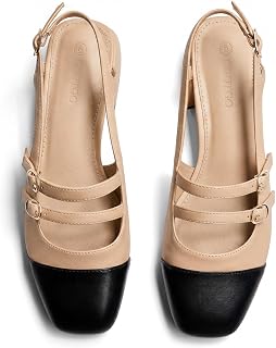Coutgo Women's Mary Jane Chunky Low Heels Slingback Pumps Closed Square Toe Wedding Dress Shoes