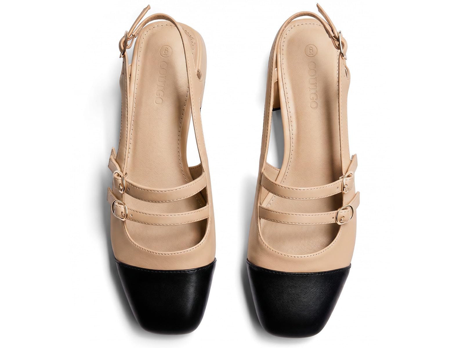 Coutgo Women's Mary Jane Chunky Low Heels Slingback Pumps Closed Square Toe Wedd