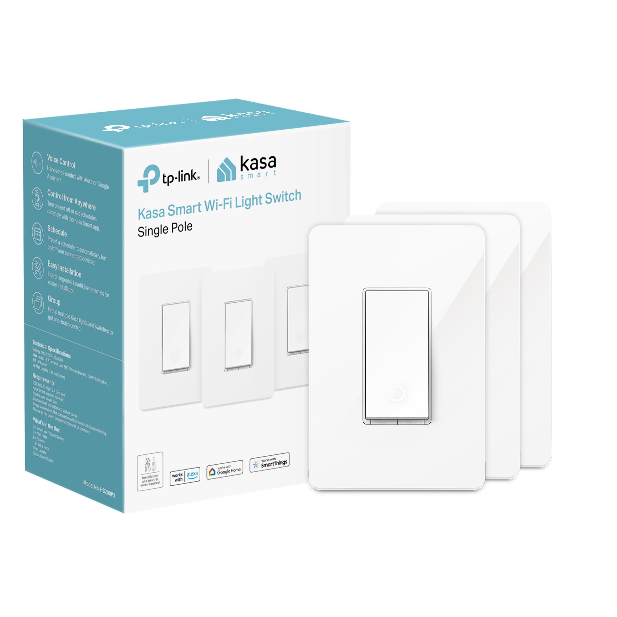 Kasa Smart Single Pole Light Switch by TP-Link (HS200P3) - Neutral Wire and 2.4G