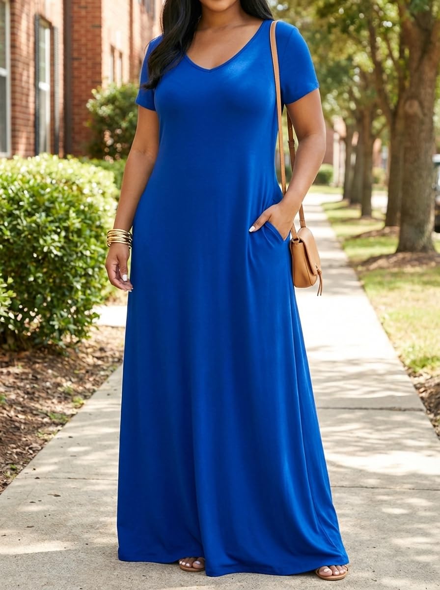 Women's Plus Size Summer Maxi Dress with Pockets Loose Fit Calf Length