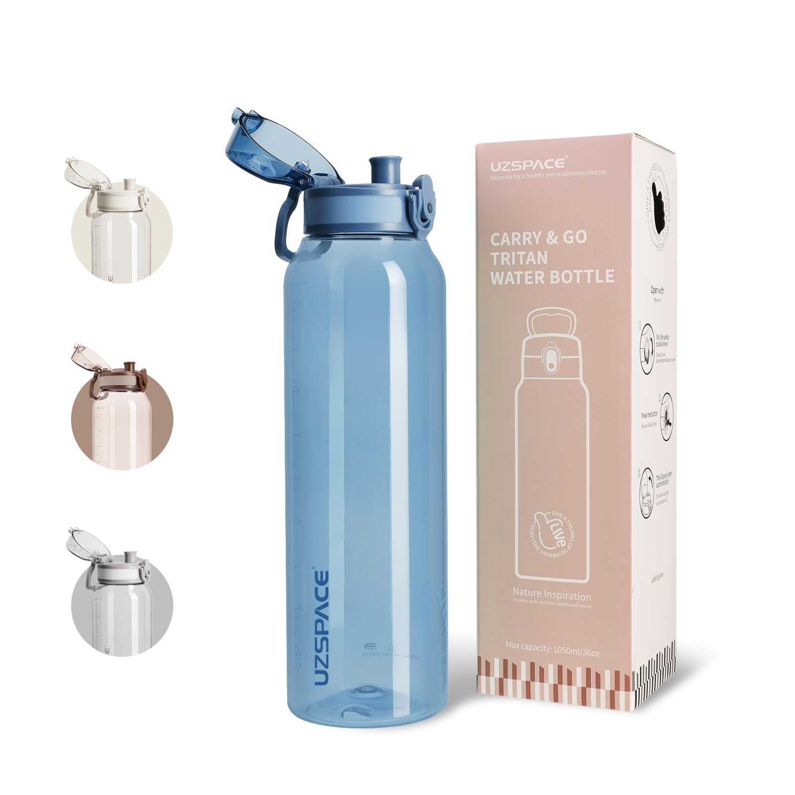 UZSPACE Water Bottle 1l with Handle, Tritan Drinks Bottle, Slate Blue