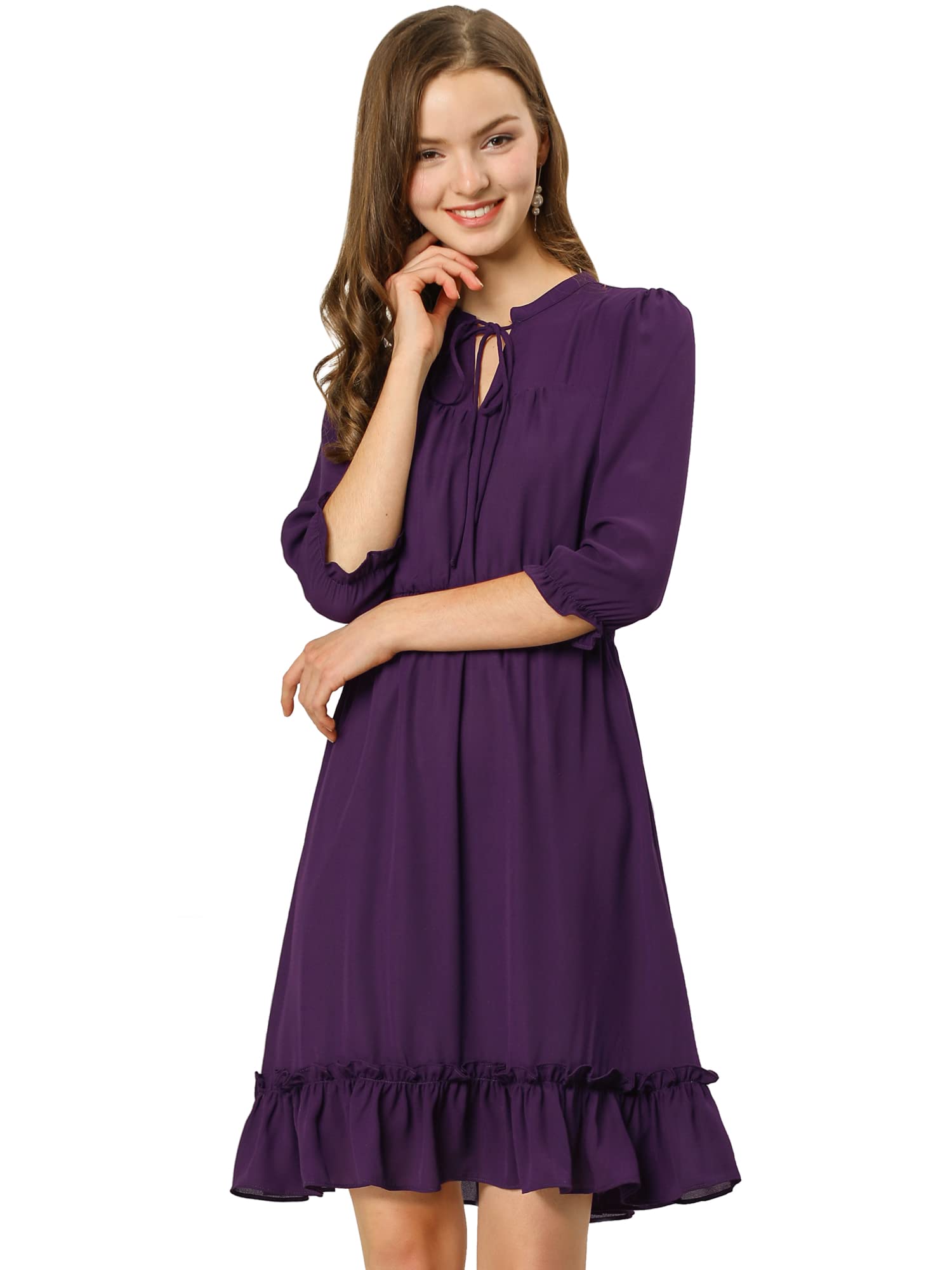 Allegra K Women 3/4 Sleeve Ruffle Hem Chiffon Short Dress Halloween Costume
