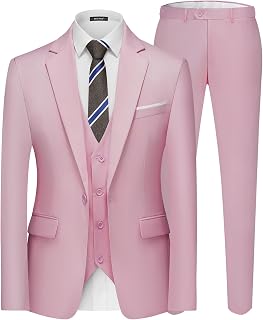 MAGE MALE Men's 3 Pieces Suit One Button Tuxedo Slim Fit Blazer Vest Pants