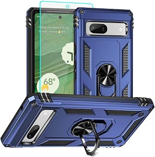 for Pixel 7a Case, Google Pixel 7A Phone Case with HD Screen Protector, [Military Grade 16ft. Drop Tested] Ring Shockproof Protective Phone Case for Google Pixel 7a,Blue