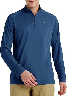 NAVISKIN Camisas de manga larga UPF 50+ para hombre, con cremallera de 1/4, camisetas de protección contra erupciones, de secado rápido, ligeras, para senderismo, Azul índigo, Medium