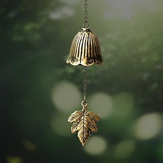 MOCJAEYN Japanese Bell Wind Chimes for Outside,Cast Iron Bless Wind Chime | maple Leaf Pendent, 33cm,Clear Ethereal Gentle Sound,Traditional Small Bells for Porch Garden Patio Decor (bronze)