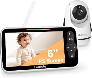 HelloBaby 6" Baby Monitor with Camera and Night Vision, 4000mAh Battery | No WiFi, ECO Mode, 2-Way Talk and 8 Lullabies, Remote Pan-Tilt-Zoom Camera, Temperature Monitoring, Feeding Reminder