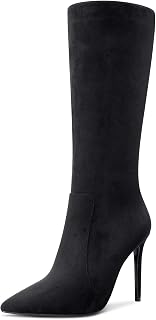 Castamere Women's Knee High Boots Elegant Pointed Toe Zipper High Heel 10cm Heel