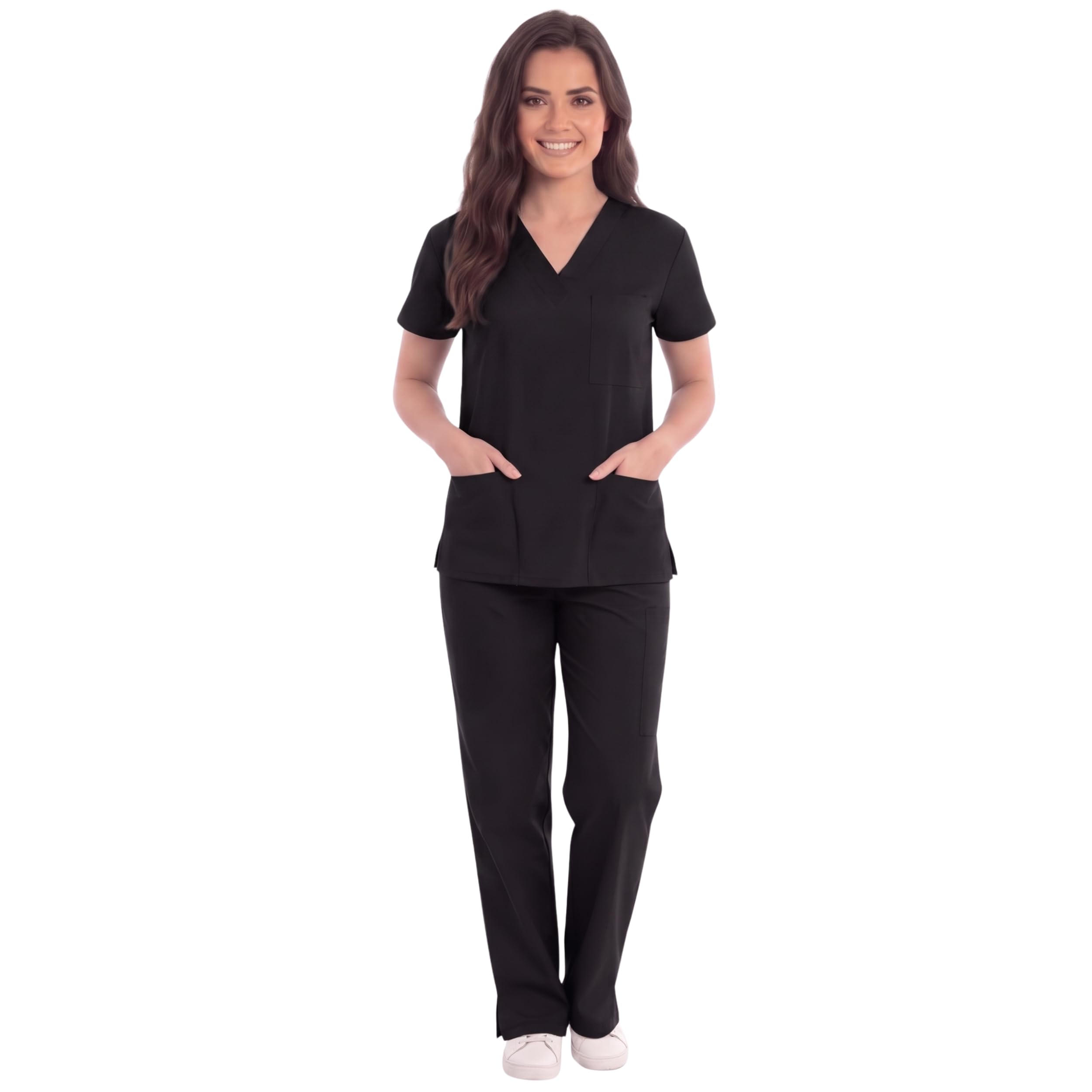 Just Love Women's Medical Scrubs Set, 6-Pocket V-Neck Top & Cargo Pants, Cotton 